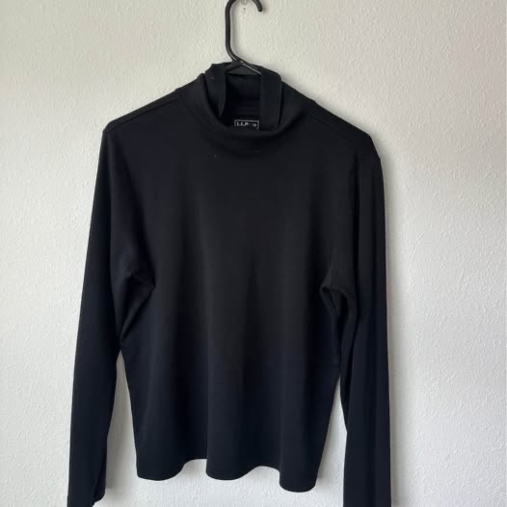 L.L Bean Long Sleeve Black 100% Cotton Turtleneck, Preppy High Neck L-Reg